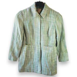 Worthington Tweed Blazer Womens 8 Green Lined Button Front Jacket Light Academia